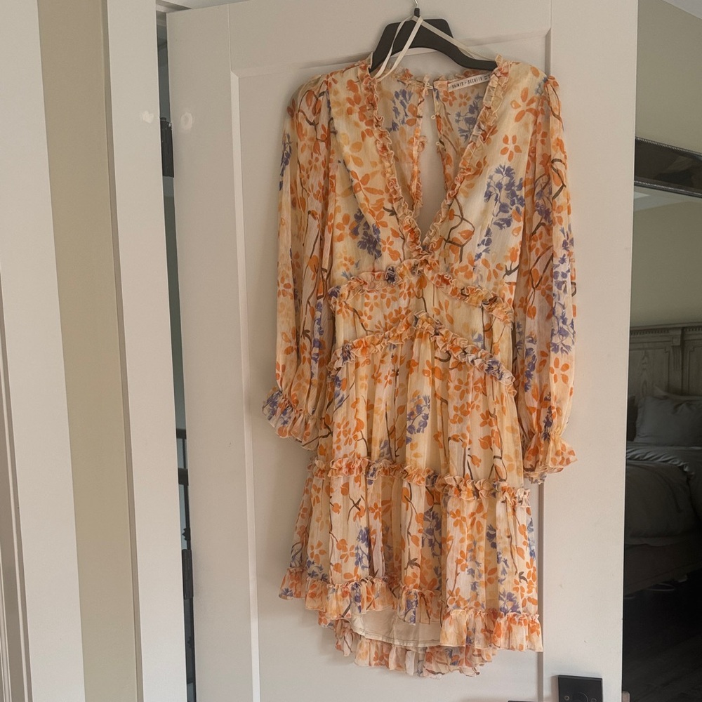 Elegant Floral Long Sleeve Dress in Orange and Purple